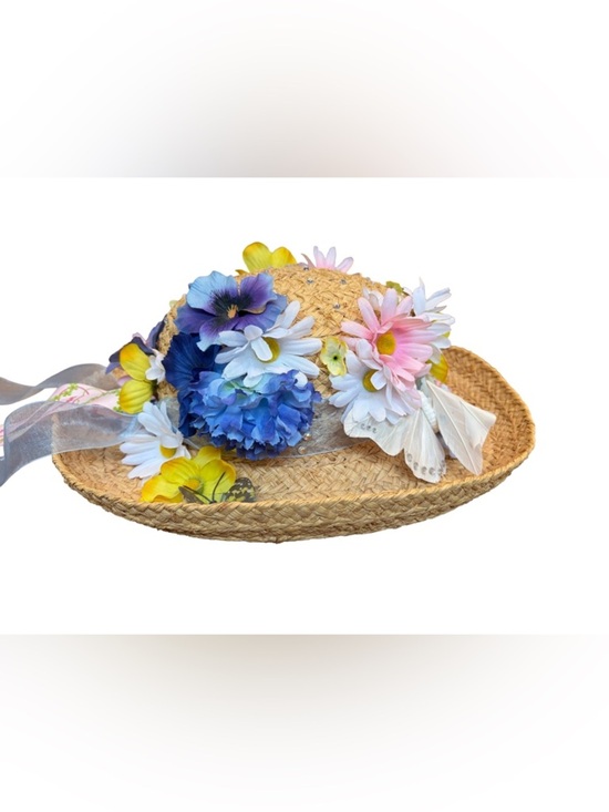 Rare Find! Vintage The Scala Collection Floral Straw Sun Hat w/ Pastel Blooms, S main image 4